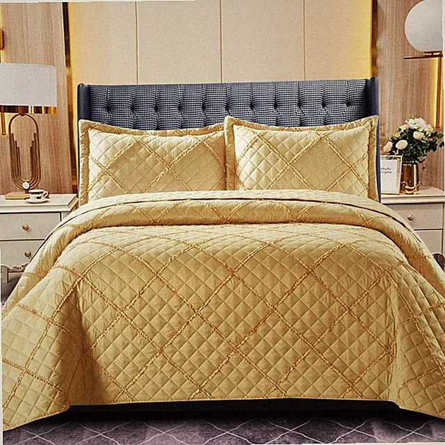 3 Piece Quilted Bedspread Bed Throw Single Double King Size Embossed Bedding Set