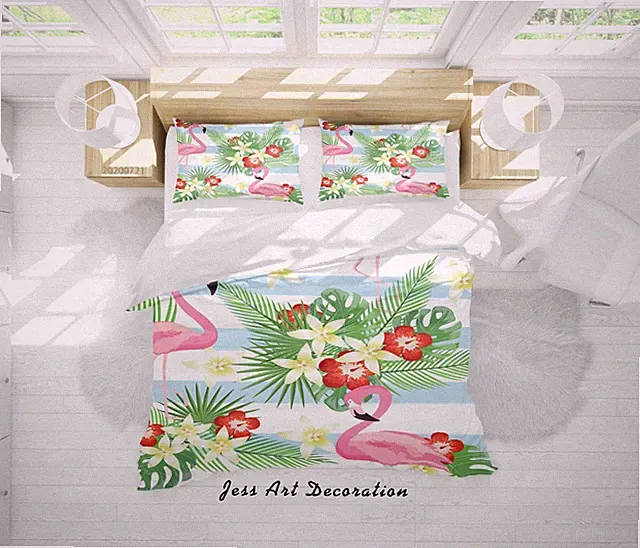 3D Flamingo Leaves Floral Colorful Quilt Cover Set Bedding Sets Pillowcases 64
