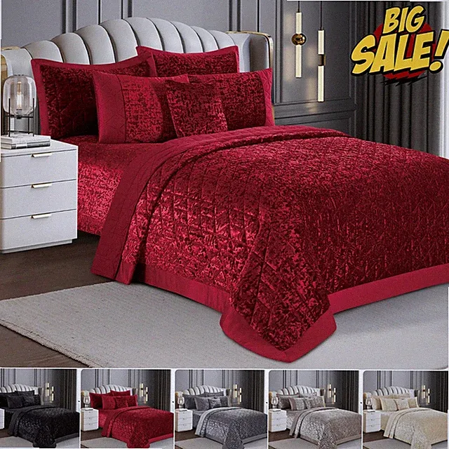 3Piece Velvet Quilted Bedspread Throw Luxury Bedding Set Double King Super King*