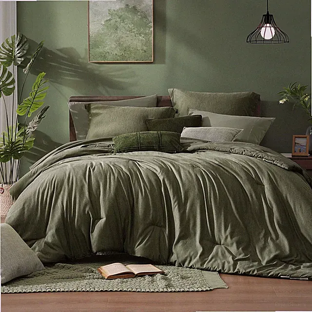 Comforter Set Super King 7 Pieces Olive Green Reversible Monbix Bed Bag Cationic