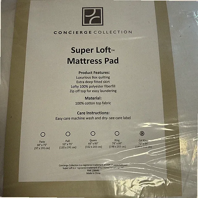 Concierge Collection Super Loft Mattress Pad Cal King Quilted New