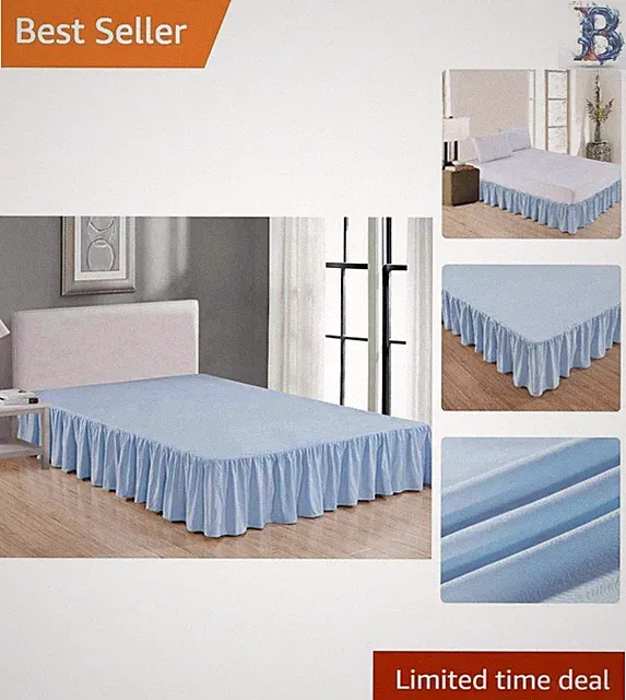 Contemporary Solid Light Blue King Bed Skirt - 14" Drop, Hotel Quality Fabric