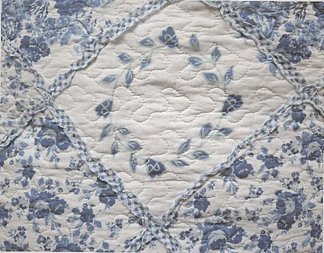 COURTNEY BLUE ROSE Cal King XXL QUILT SET: FARMHOUSE COTTAGE RUFFLED RAG GINGHAM