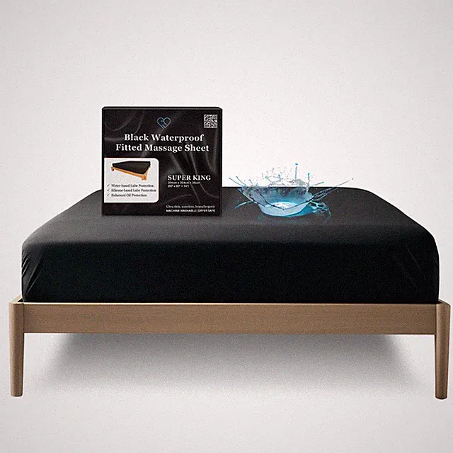 Eroticgel SUPER KING Black Waterproof Fitted Massage Sheet for Nuru 204x204cm