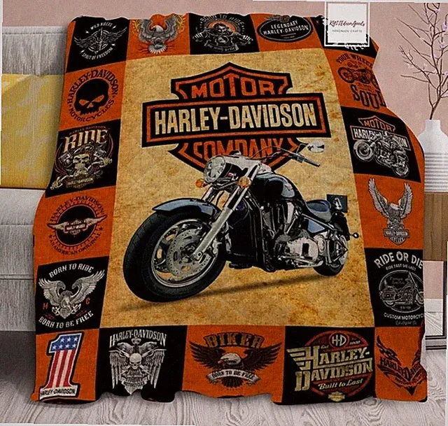 Harley-D-Davidson Motorcycle Blanket NAAR565, Harley Premium Quilt Blanket