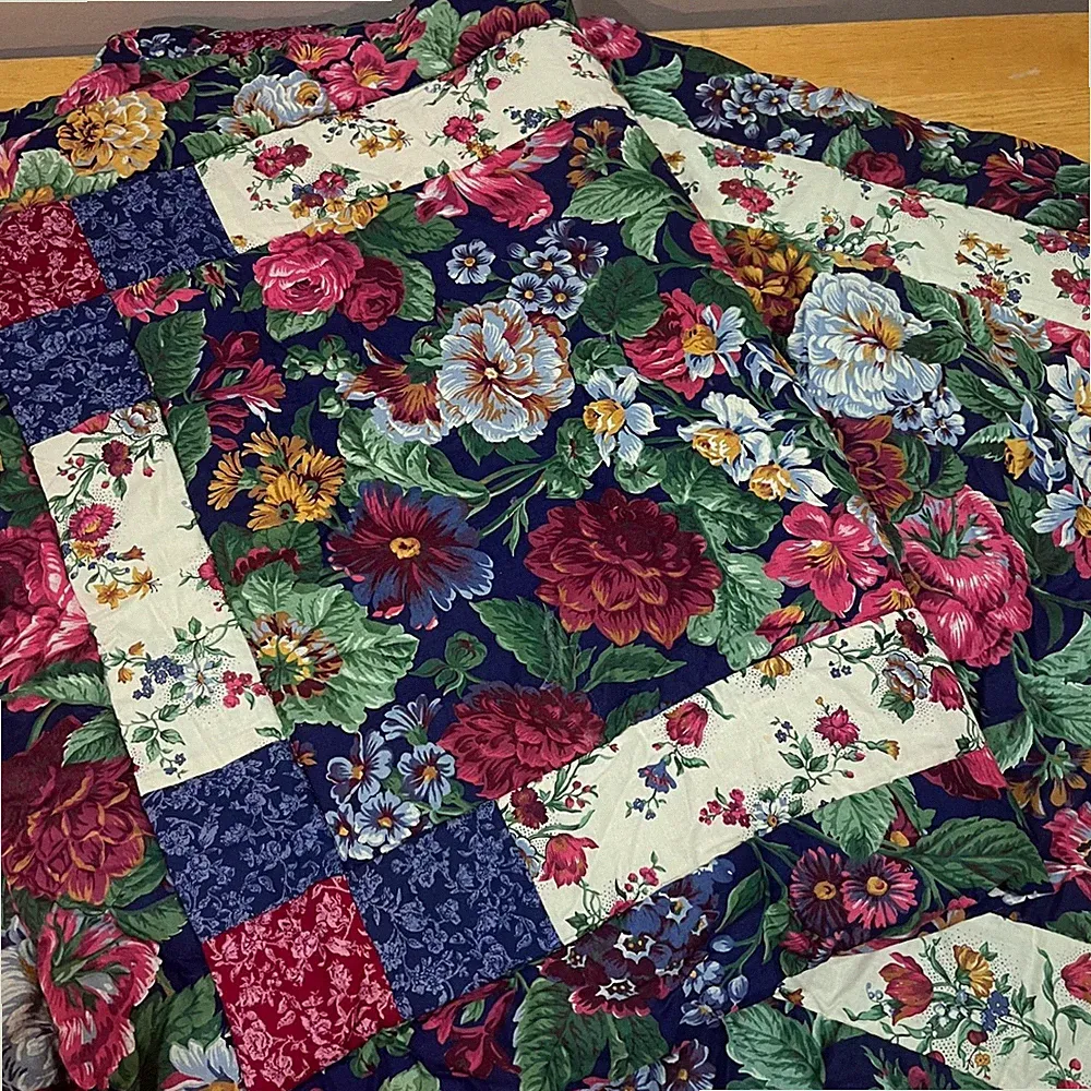 JCPenney Home King Floral Patchwork Quilted Shams Navy Pink Garden Print