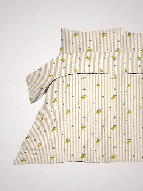 Lemons Striped Reversible Duvet Cover Set Single / Double /King/ Super King