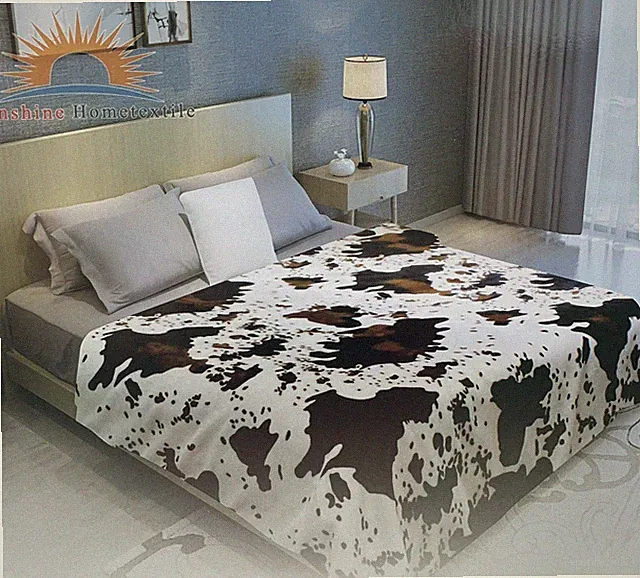 New king size super soft thick throw Blanket Cow print Black Brown White