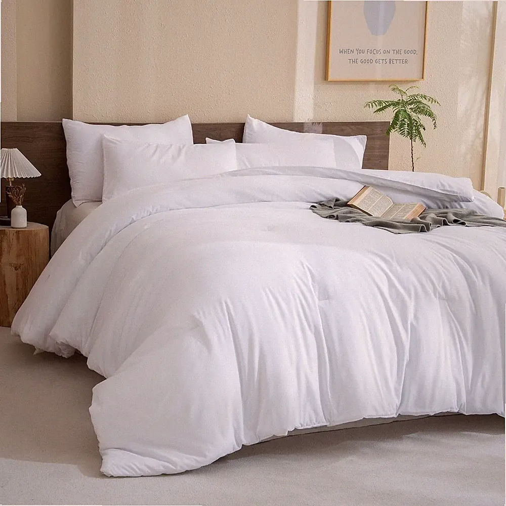 Oversized White Super King Comforter Set, 3 Pieces, All Seasons Soft Bedding