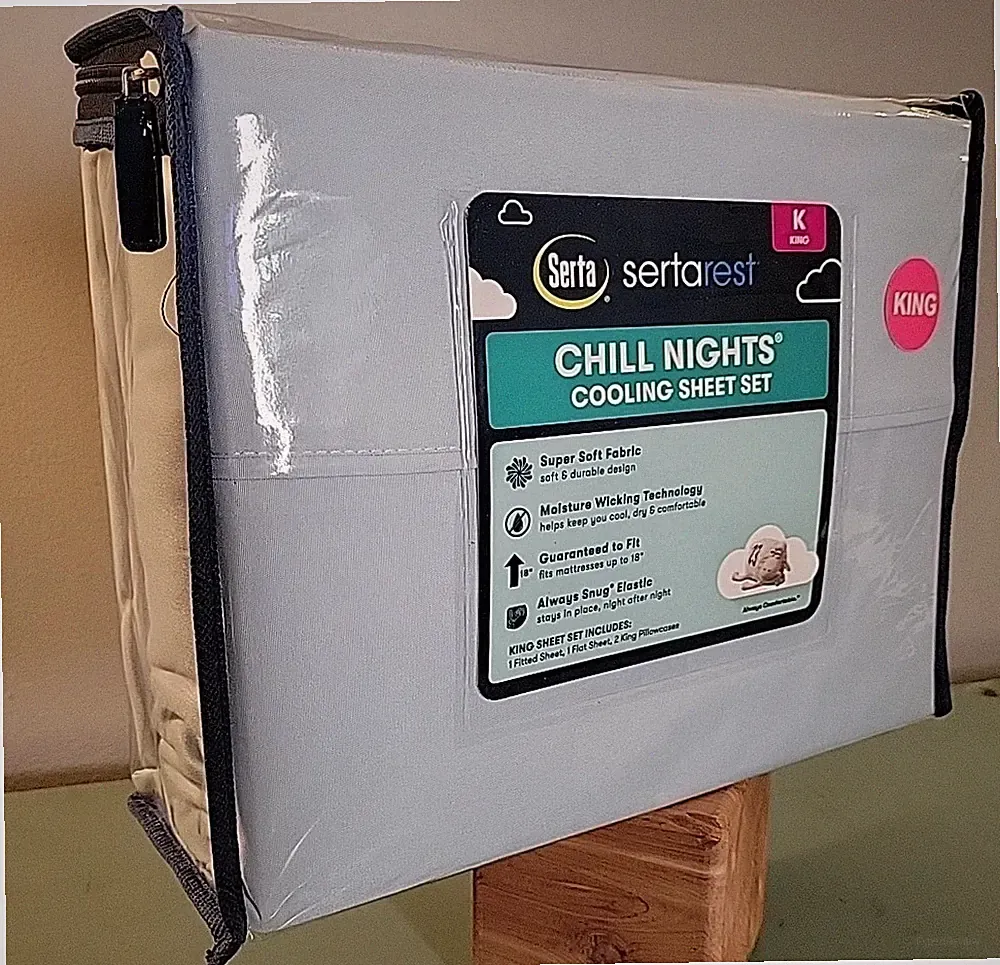SertaRest Chill Nights Cooling KING Sheet Set NEW Light Blue 4-Pieces Super Soft