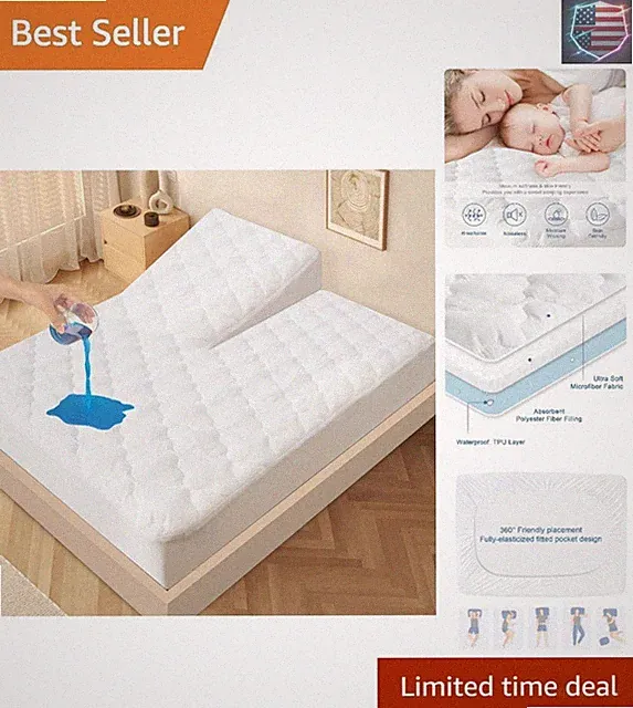 Split Top King Mattress Protector Pad Waterproof Quilted, 34" Top Split from...
