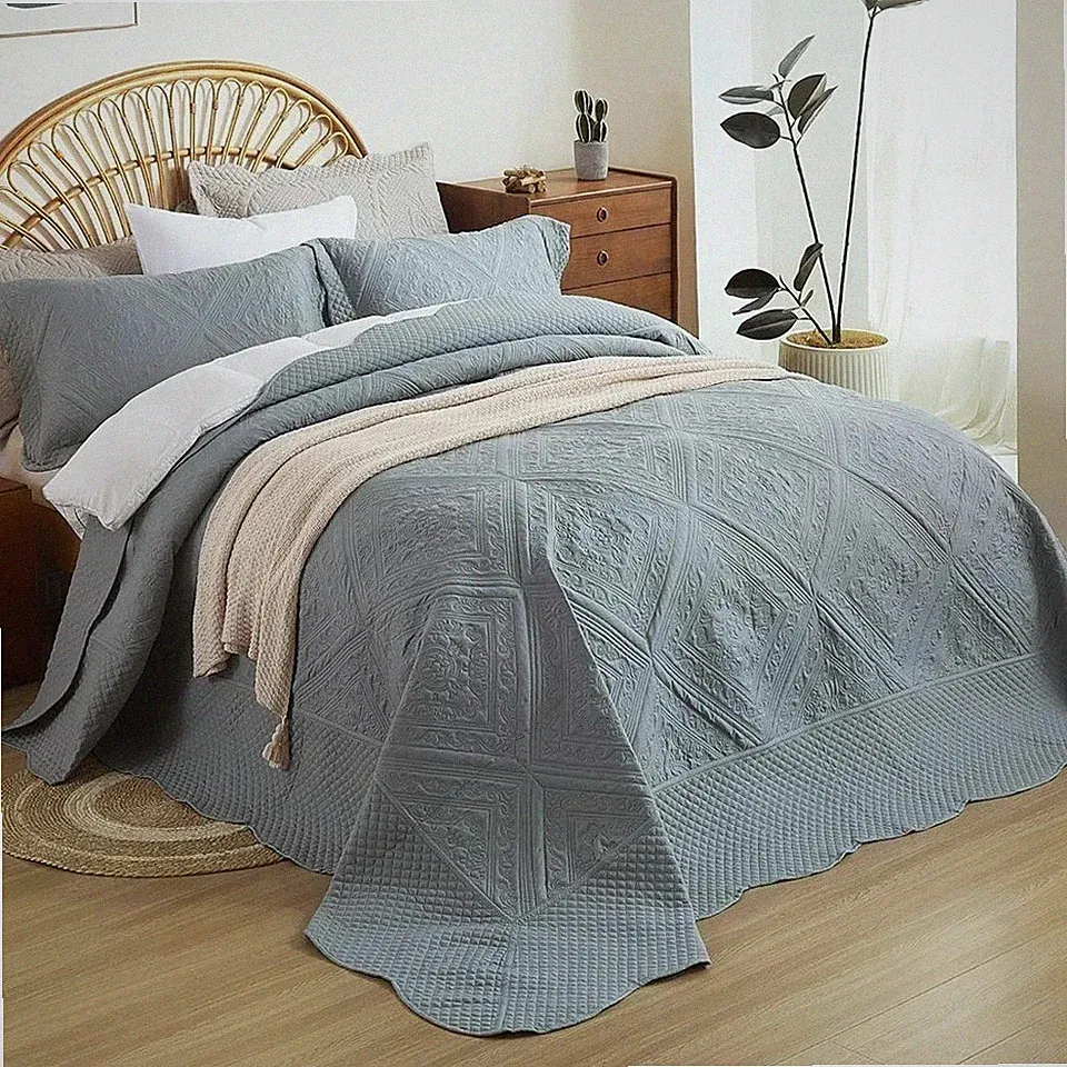 Super King Quilt 128"x120" California King Bedspread Bedding Set All Season Gray