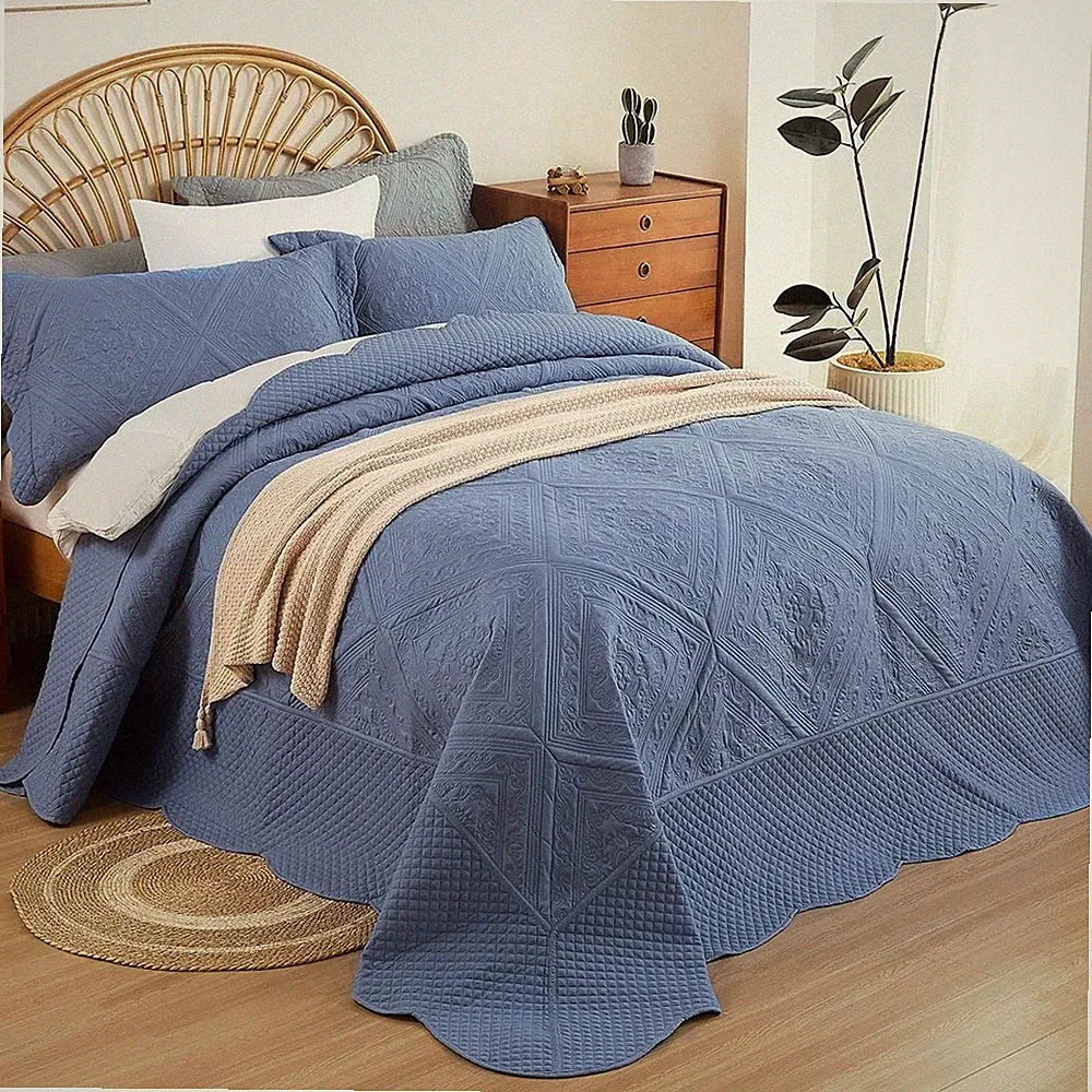 Super King Quilt 128x120 California King Bedspread All Season-Soft Coverlet Blue