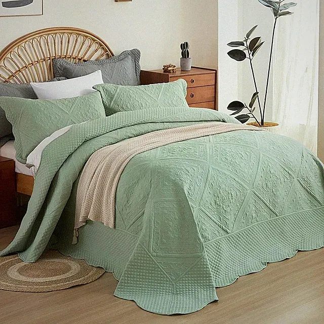 Super King Quilt 128x120-Sage Green California King Bedspread AllSeason Coverlet