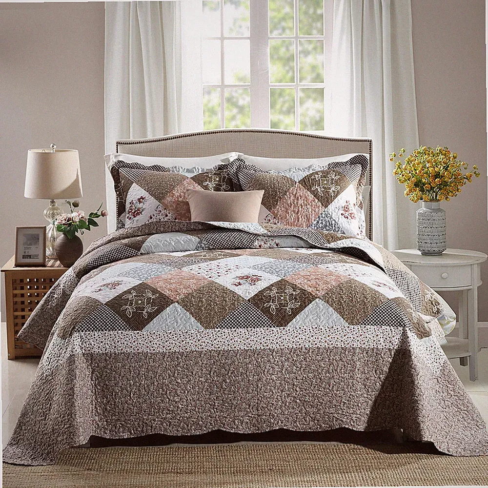 Super King Quilt Set 3-Piece Reversible Bedspread with Shams 120x120in