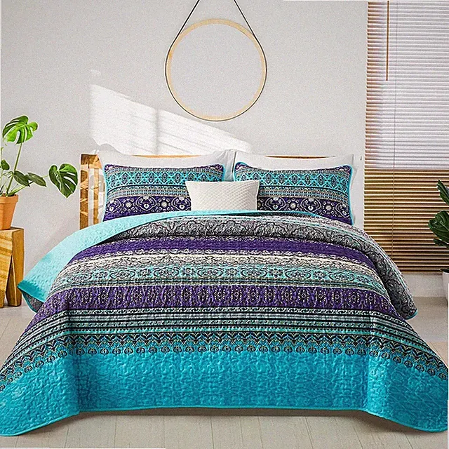WONGS Boho Bedding Quilt Set Queen King Size All Season Bedspread for Bedroom